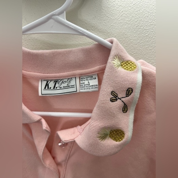 Vintage Women’s Golf & Pineapples Embroidered Pink Polo Size L - Picture 2 of 6
